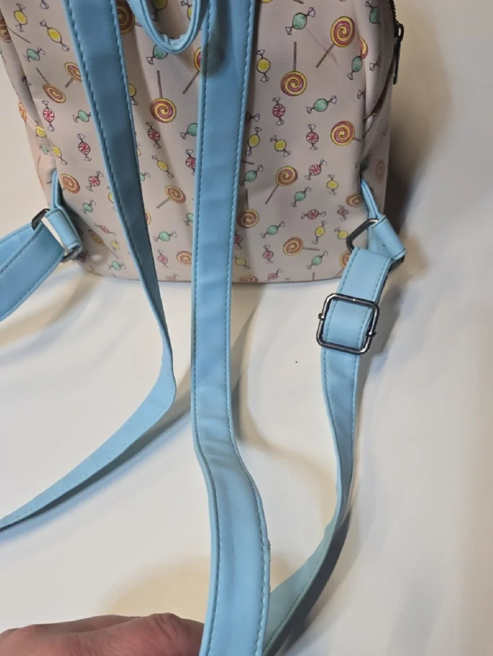 Disney Pink Candy-Print Mini Backpack with Blue Trim